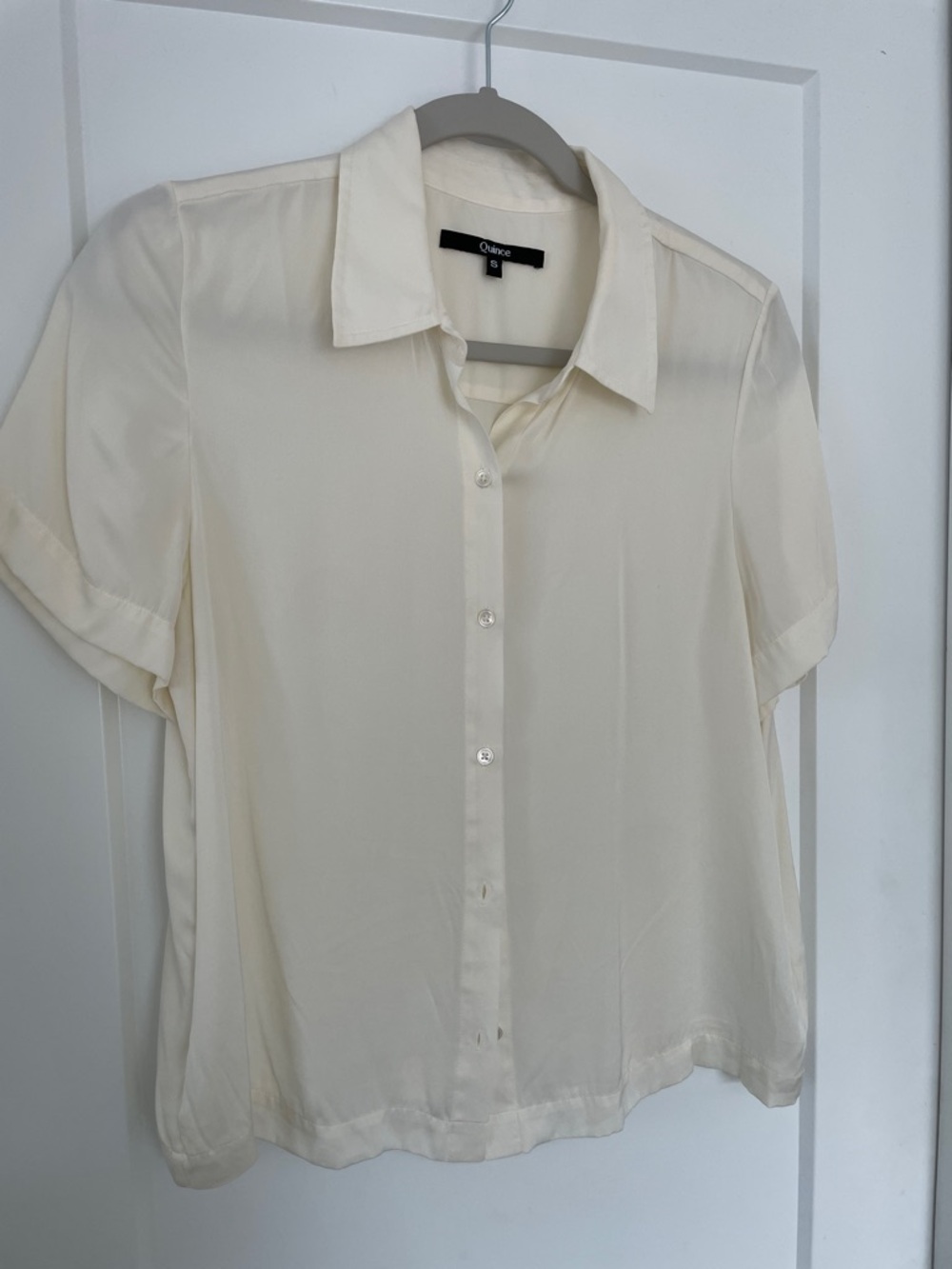 Quince Ivory Short-Sleeve Button-Down silk Blouse